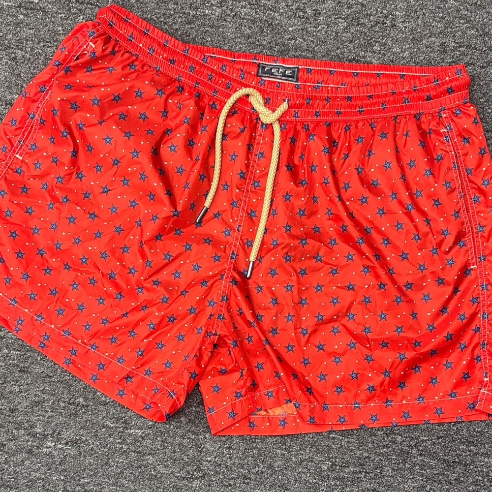 NWT FEFE Stylish Red Star Print Swim Trunks size 3XL